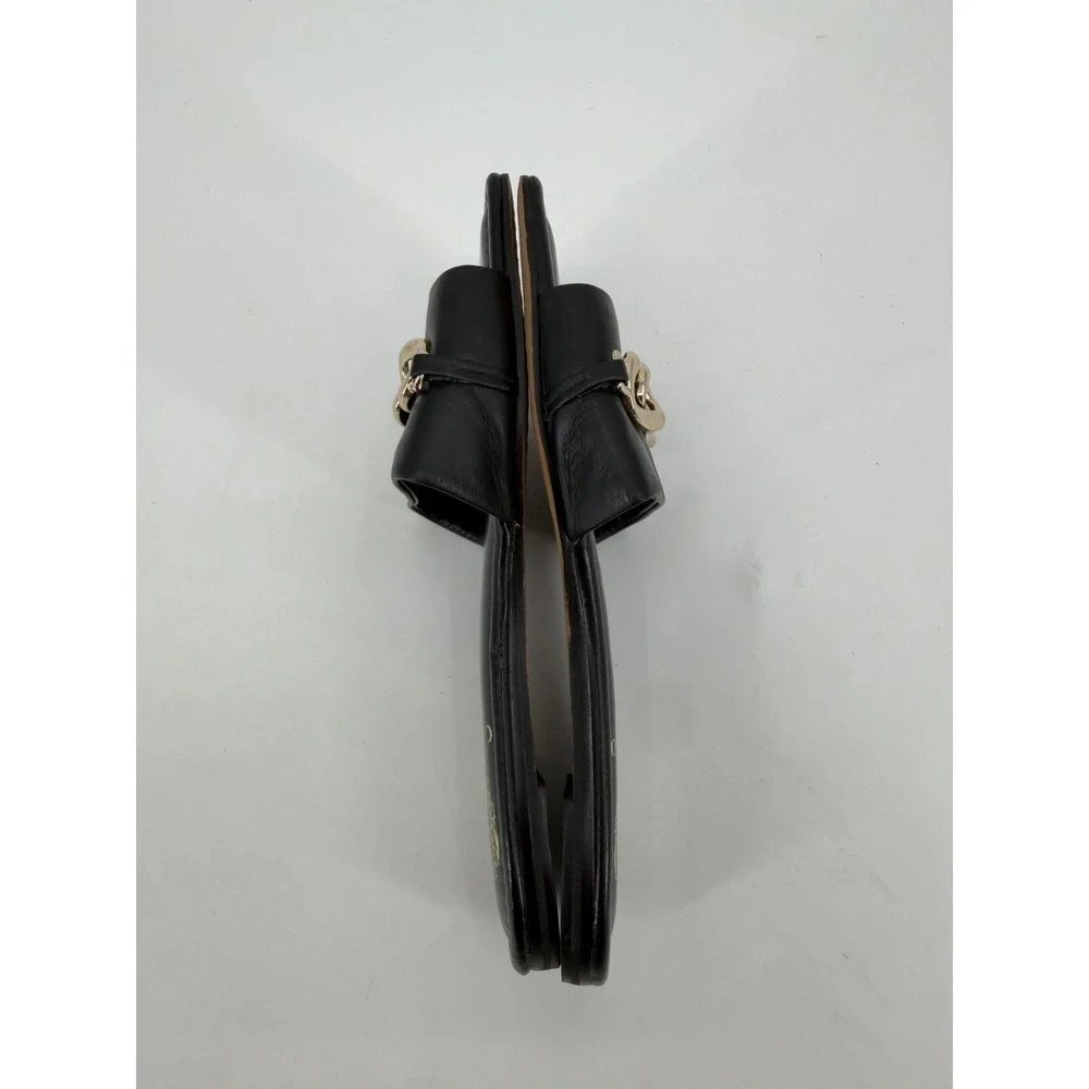 Vince Camuto Black Leather Gold Chain Link Square Toe Slide Sandals 7.5M/38